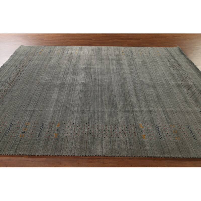 Green & Gray Gabbeh Indian Area Rug Handmade Wool Carpet - 8'2" x 9'10"