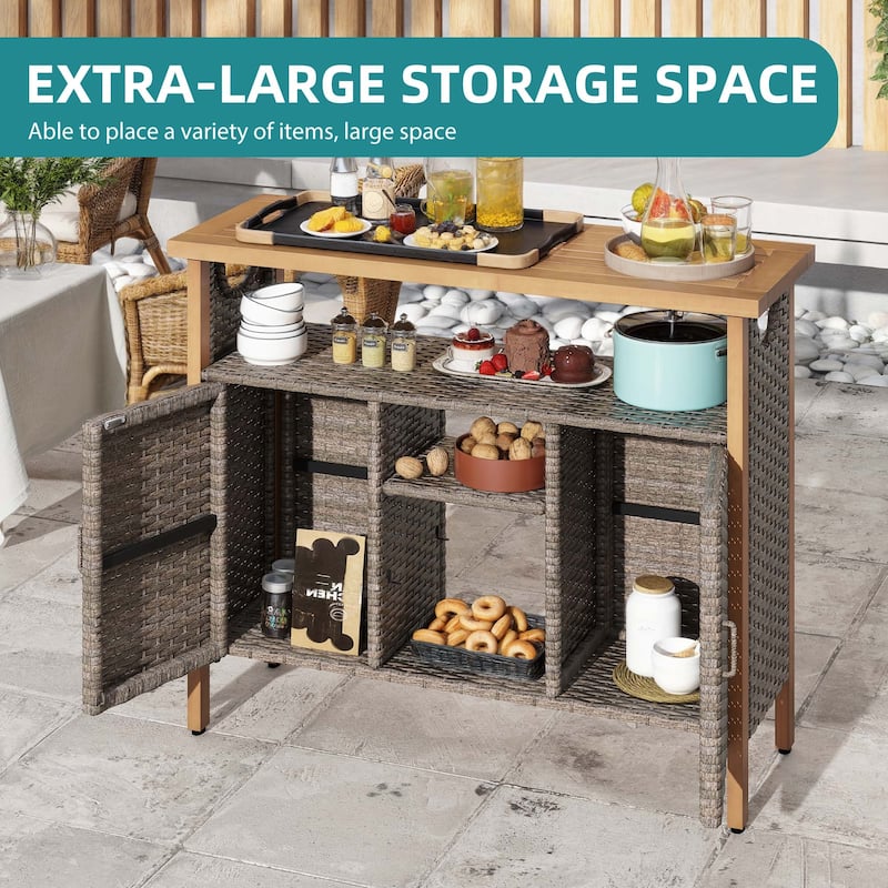 Moasis 43" Wicker Outdoor Bar Table,All-Weather Patio Sideboard with Adjustable Shelves