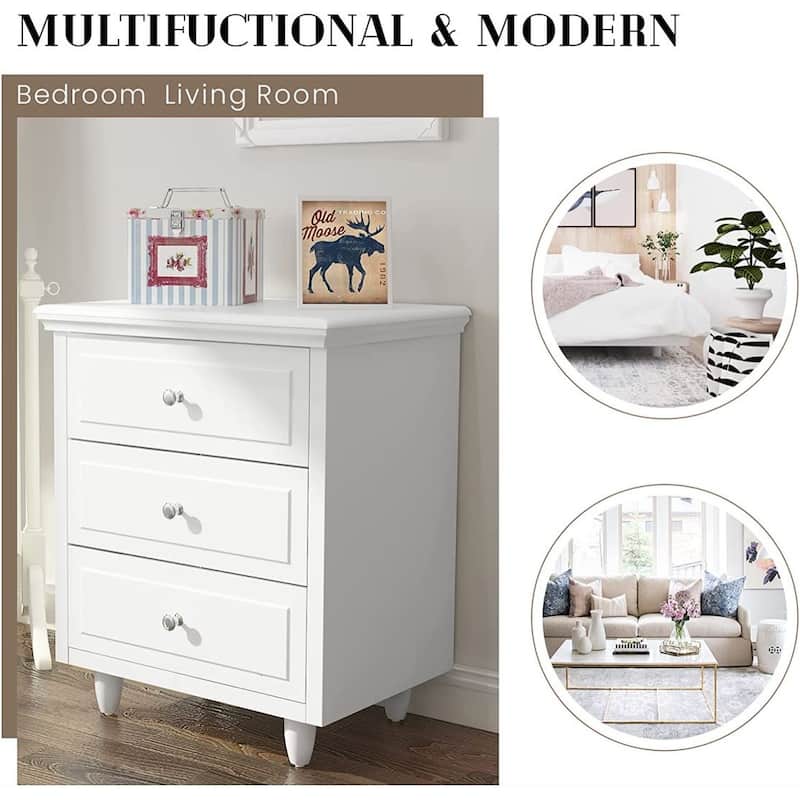 Mieres 23.6'' H Modern Style 3-Drawer Wooden End Side Table, Night Stand for Bedroom