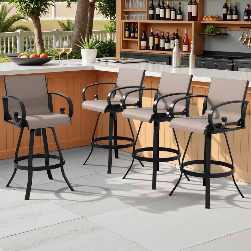 Outdoor Patio Sunbrella Fabric Swivel Aluminum Bar Stools - 4-Piece - AUGUSTINEASHE