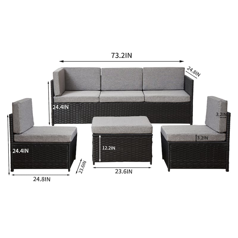 4 Piece Rattan Sectional Sofa Sets Patio Outdoor Furniture