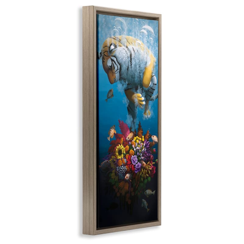 Stupell Curious Tiger & Underwater Bouquet Framed Floater Canvas Wall Art Design By Heather Gauthier