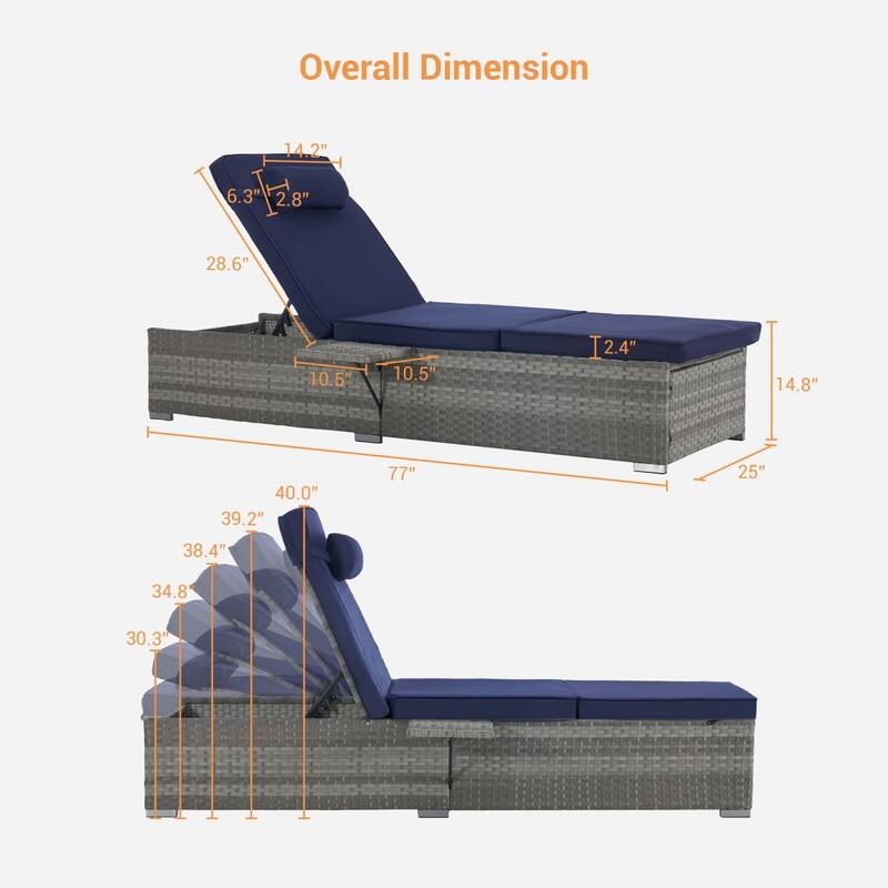 SANSTAR 2-piece Patio Chaise Lounge Chairs, Rattan Reclining Chair Pool Adjustable Backrest Sunbathing Wicker Recliners