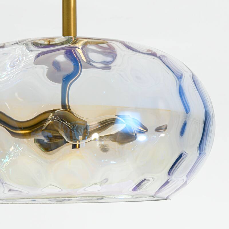 11.8" 2-Light Luxury Gold Semi-Flush Mount Ceiling Light with Hammered Glass Shade for Hallway, Bedroom