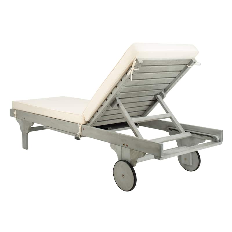 SAFAVIEH Outdoor Aubrie Adjustable Chaise Lounge Chair with Wheel.