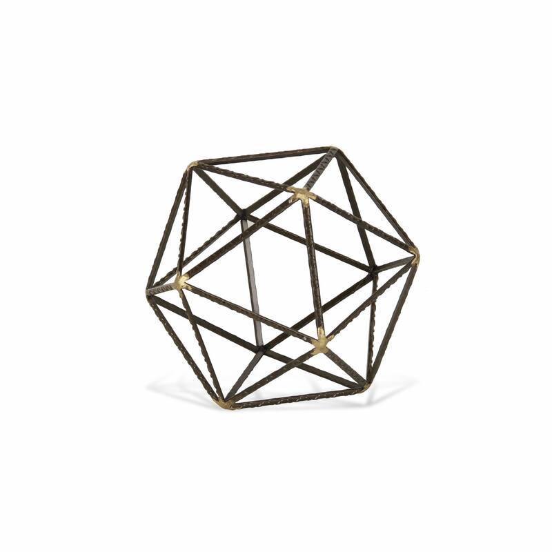 HomeRoots 6" Brown and Gold Metal Hand Painted Geometric Orb Tabletop Sculpture - 6.25' X '6.25' X '6.25