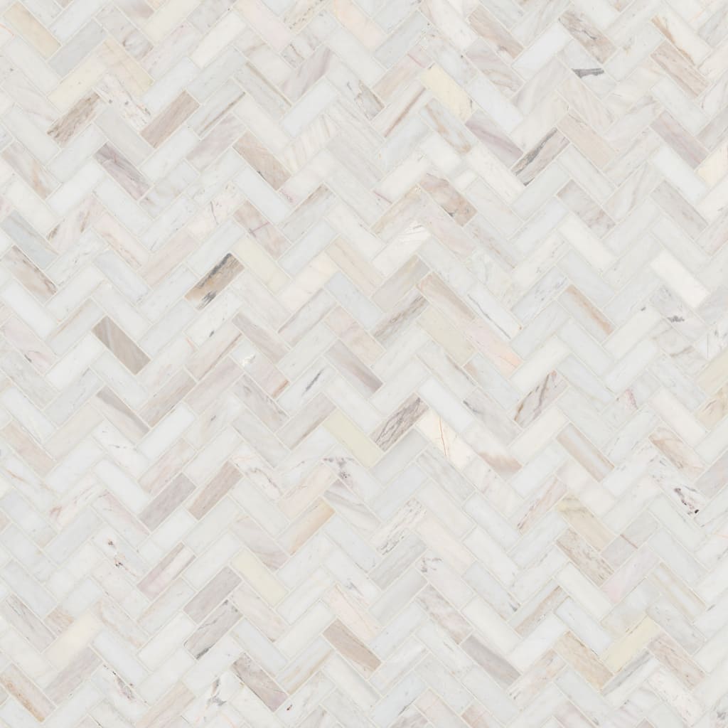 Ackland AKM-S-1X3HBP-CA 12" x 12" Marble Herringbone Wall Mosaic Tile - Auralie