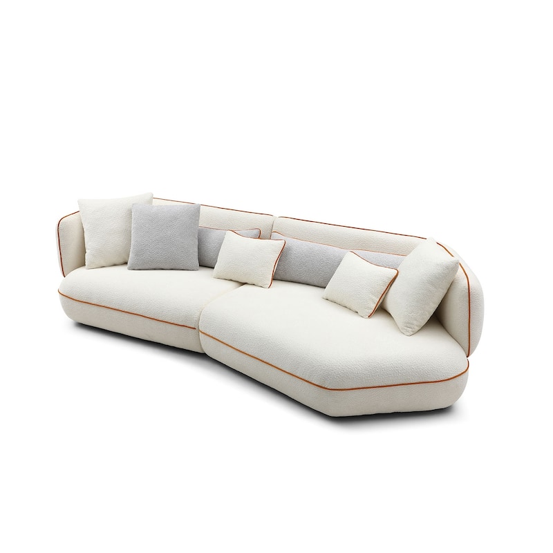 Mid-century Modern Stylish Upholstered Sectional Beige Sofa Curved Sofa for Living Room
