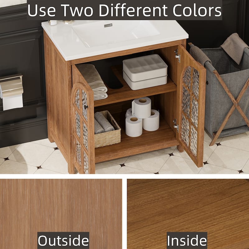 Christopher Knight Home - Ashcroft 31" Bathroom Vanity with Ceramic Sink and Tempered Glass Door