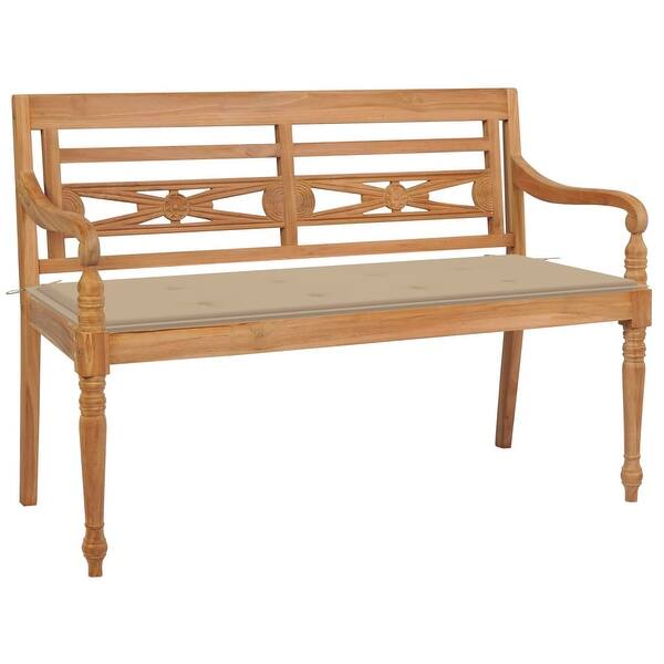 slide 2 of 10, vidaXL Batavia Bench with Beige Cushion 47.2" Solid Teak Wood