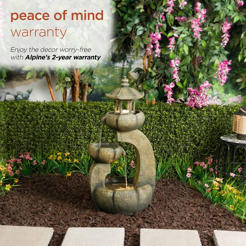 2 Layered Pavilion Polyresin Fountain with LED Lights