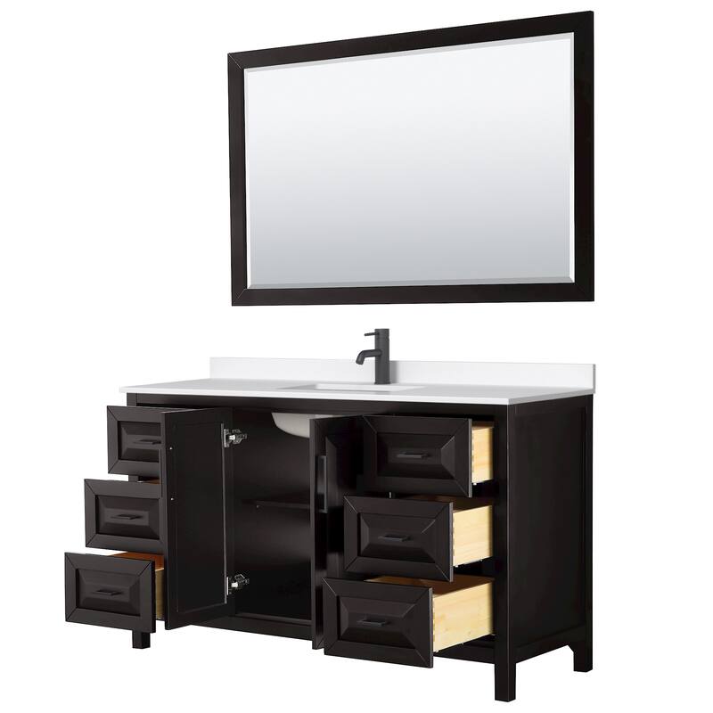 Daria 60-inch Single Vanity, Single Hole Quartz Top, 58-inch Mirror