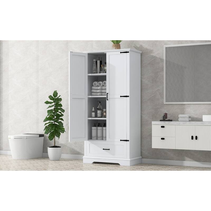 Roomfitters Tall Bathroom Storage Cabinet with 2 Doors 1 Drawer and Adjustable Shelf Painted MDF Structure, White