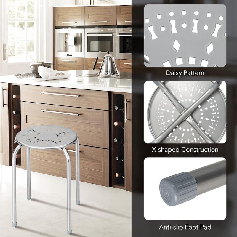 Set of 6 Stackable Daisy Backless Round Metal Stool Set - 11.6" x 17.5"