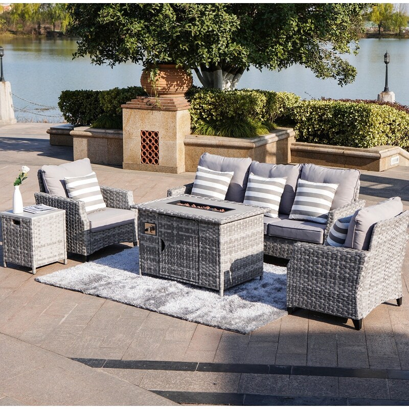 Rattan sofa 2025 with fire pit
