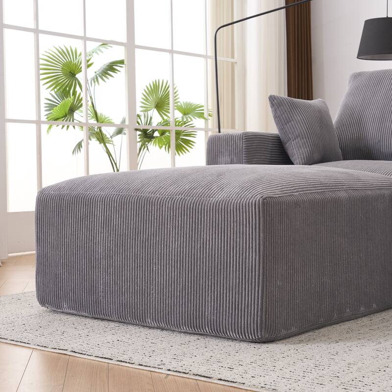 Corduroy Modular Chaise Lounge Couch L-shaped Sectional Sofa with Ottoman and Cushions Back, Full Foam Convertible 3 Seater Sofa
