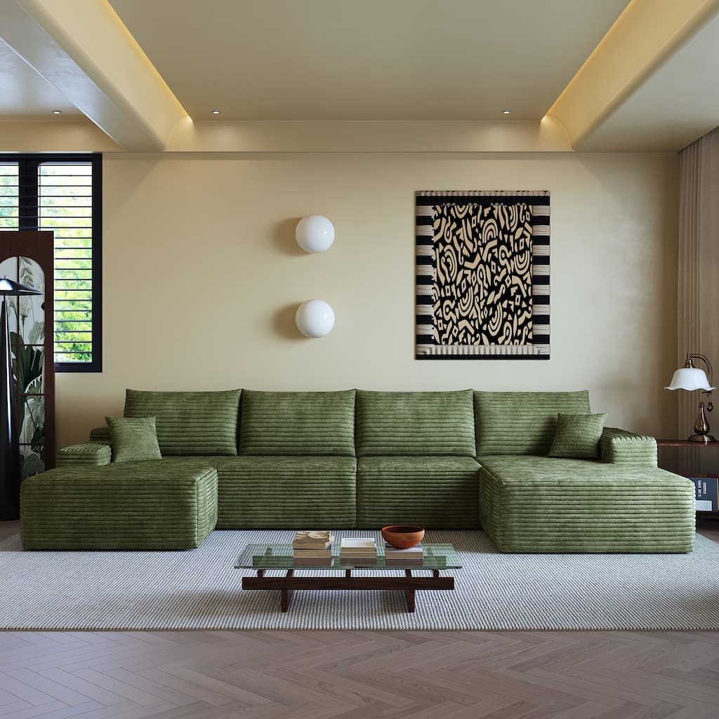 Floor Standing Symmetrical Sectional Sofa with Chaise and Ottoman