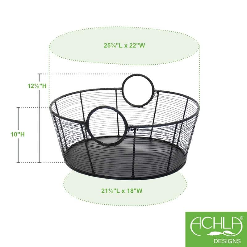 Achla Designs Small Hand-Woven Steel Harvest Basket, Black Powder Coat Finish