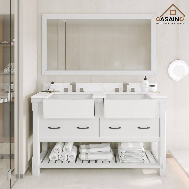 CASAINC 36"48"60" Farmhouse Bathroom Vanity with Sink in White