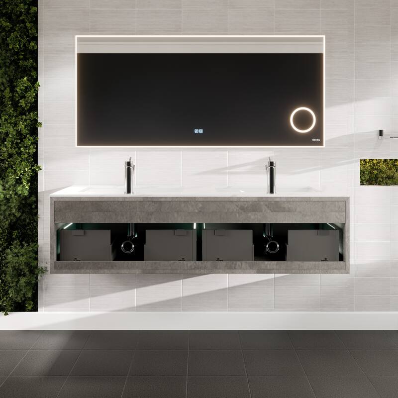 Aurora 36 in. Concrete Gray Wall Mount Single Sink Bath Vanity with Carrara Quartz Top and Undermount Porcelain Sink