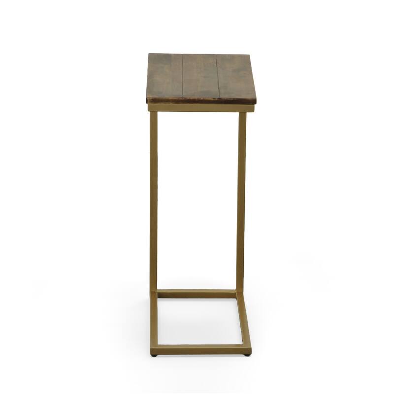 Carolina Living Aggie C-Form Accent Table - Harvest Oak Top - Aged Iron Base
