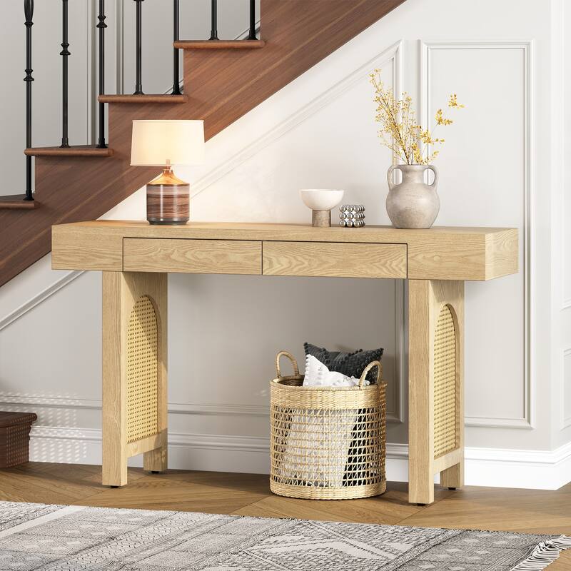 52 Inch 2 Drawers Console Table/Bar Table with Natural Wood Finish - Natural