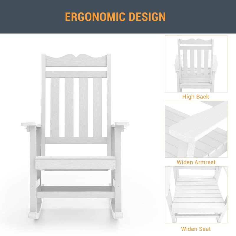 LIVOOSUN Patio Adirondack Chair Outdoor Plastic Rocking Chair Set of 2