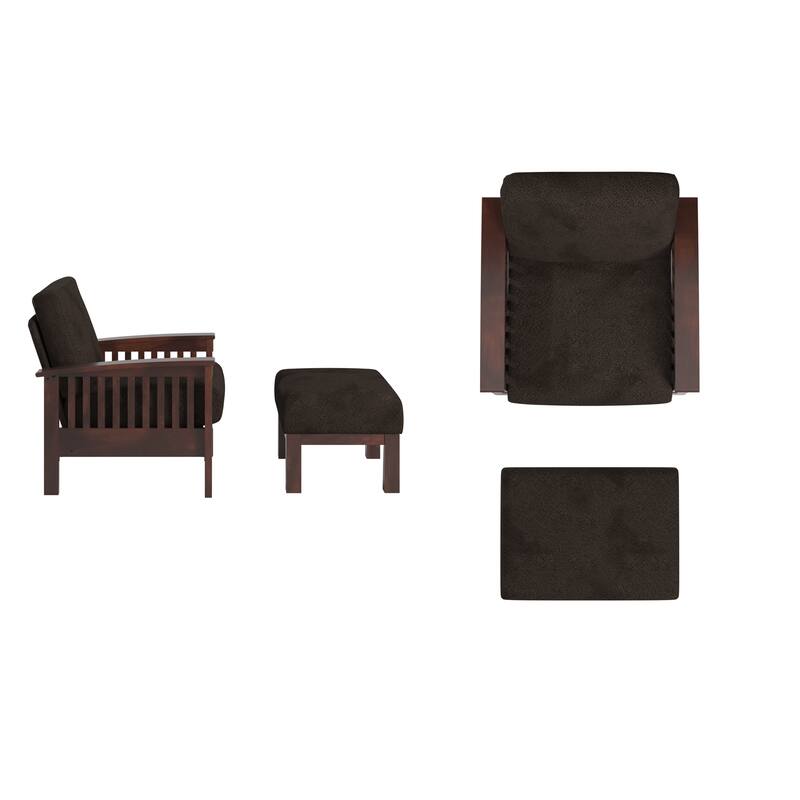 Sigulda Mission-Style Wood Accent Chair with Ottoman - Dark Brown