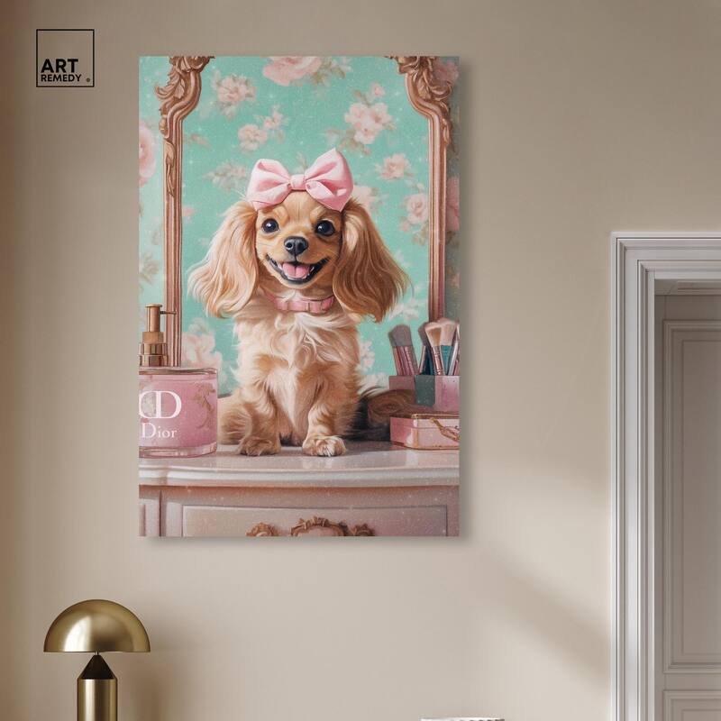 Cute Doxxie at the Vanity Canvas by Art Remedy, Gallery Wrapped
