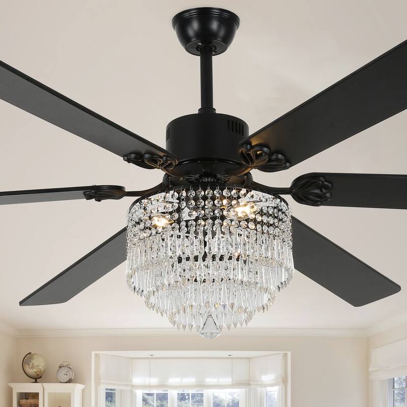 Bella Depot 65" Mondern Crystal Drum Ceiling Fan 6-Speed Reversible with Light and Remote