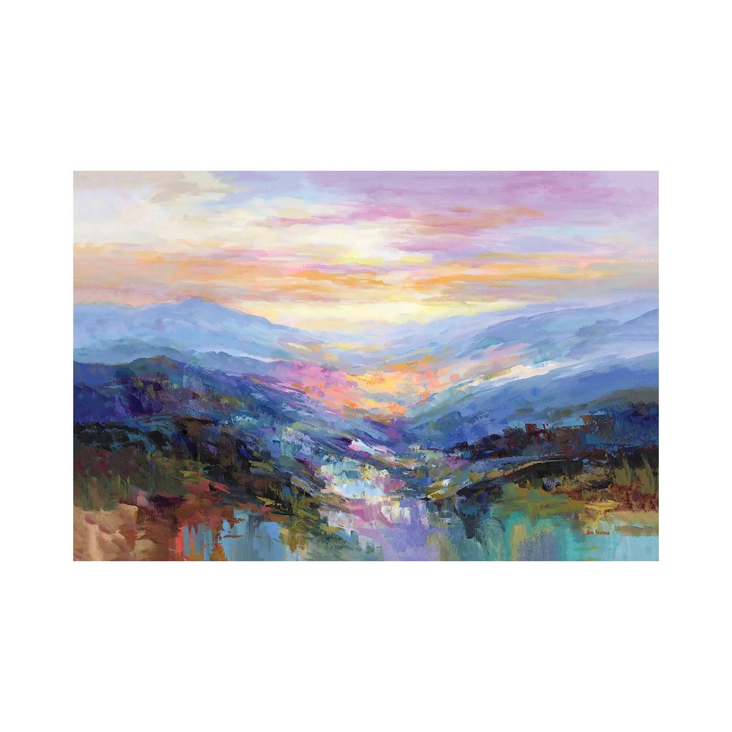 "Mountains In A Serene Valley" by Leon Devenice Canvas Print