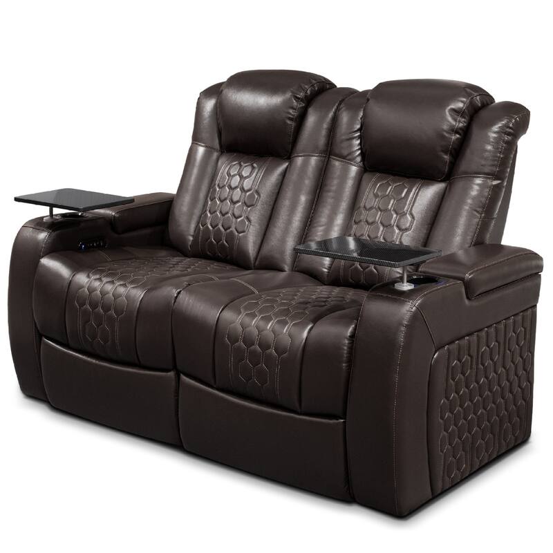 Roomfitters 62" Power Recliner 2-Piece Set, Top-Grain Nappa Leather, 30-Color RGB LED & USB-C Charging, Coffee