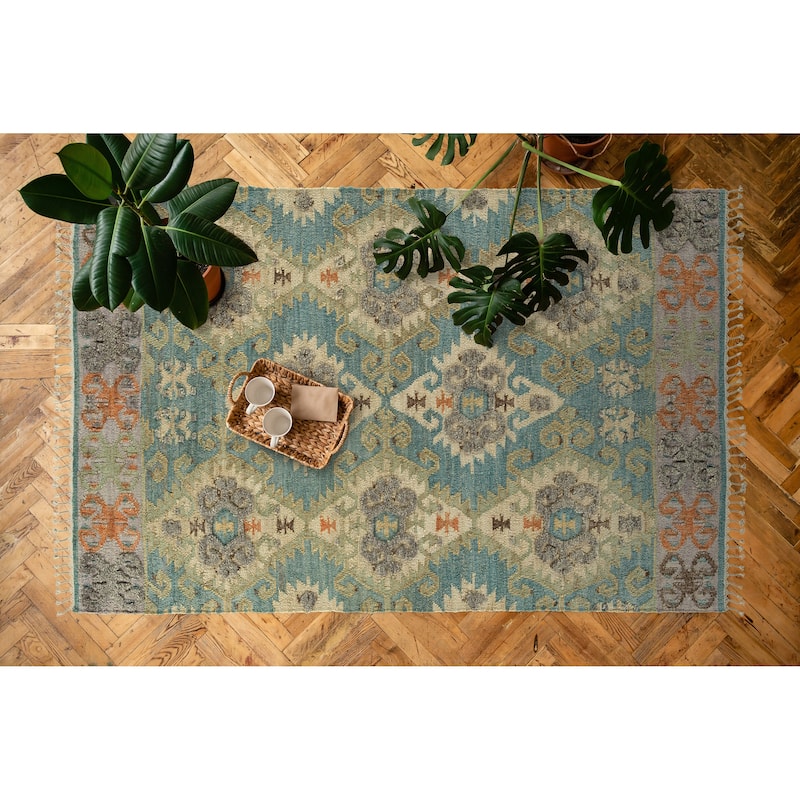 Alejandra Blue Handloomed Jute and Wool Blend Area Rug - 2' x 3'