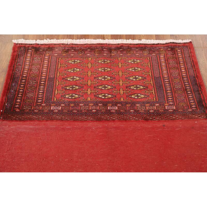 Geometric Turkoman Persian Square Rug Hand-Knotted Wool Carpet - 3'4" x 3'4"