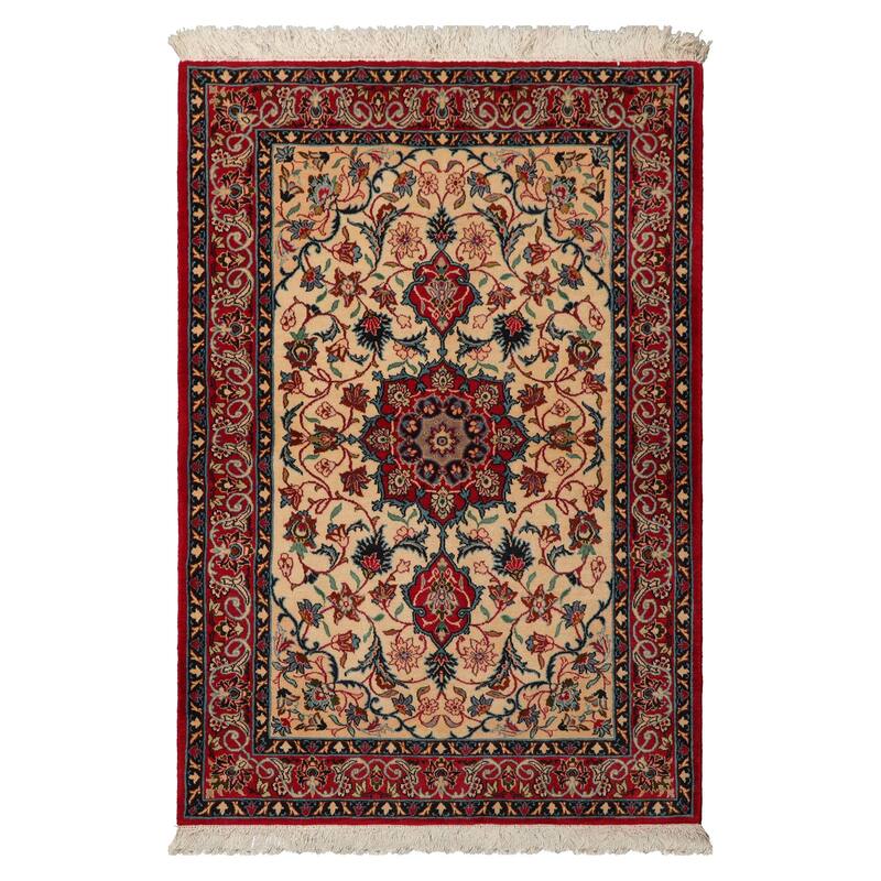 3'5''x5'4" Beige Espahan Hand Knotted Wool Rug Classic Medallion Pattern - 3' 5'' x 5' 4'' - 3' 5'' x 5' 4''