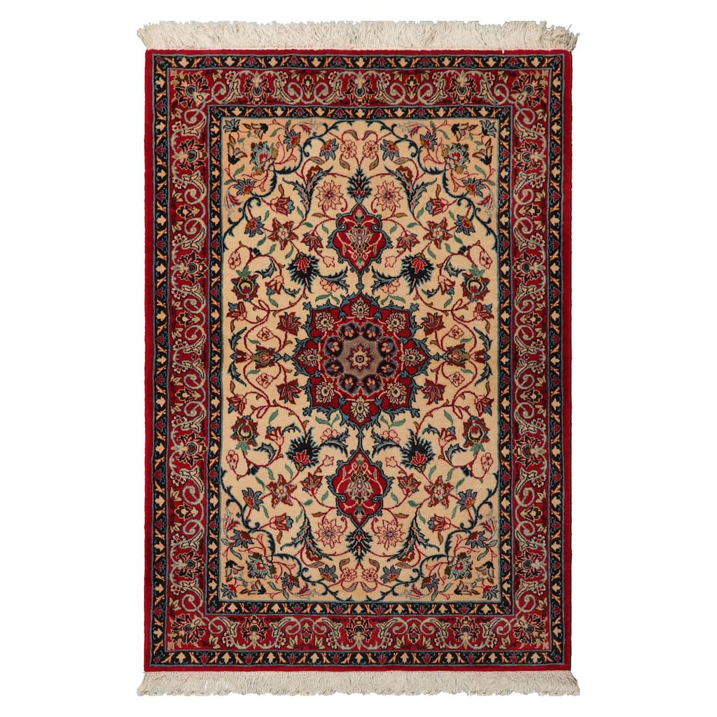 3'5''x5'4" Beige Espahan Hand Knotted Wool Rug Classic Medallion Pattern - 3' 5'' x 5' 4''