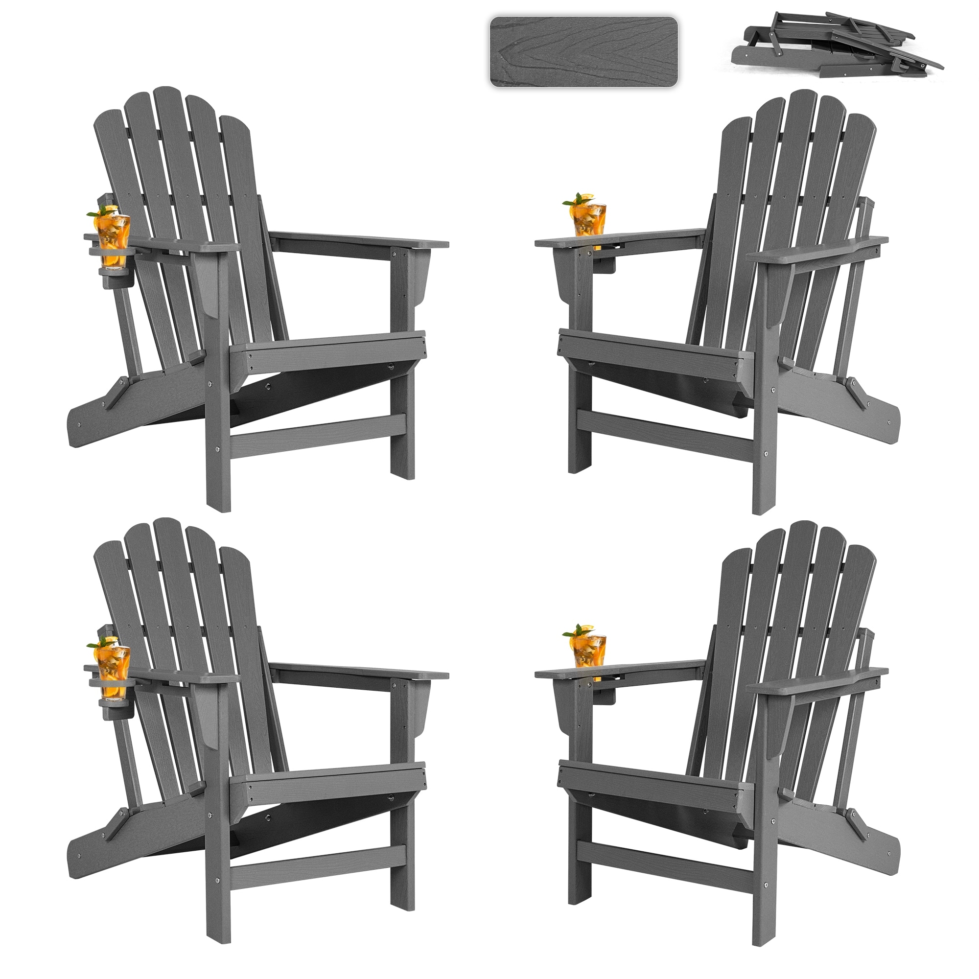 Vrakae Foldable HDPE Outdoor Adirondack Chair with Cup Holder
