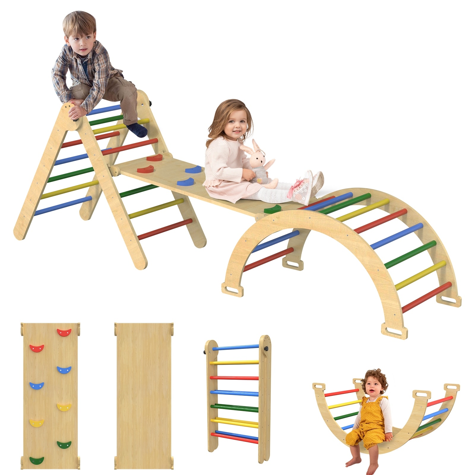 Pikler Triangle Montessori Climbing Set,Foldable Climbing Toys for Toddlers