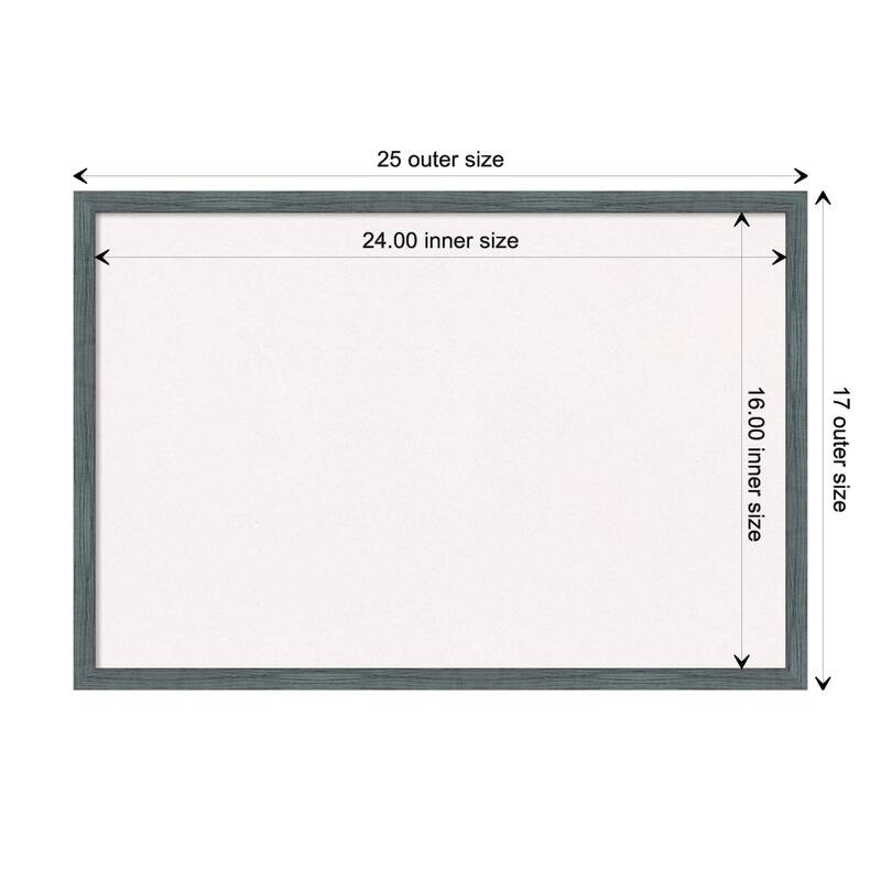 Dixie Blue Grey Rustic Narrow Wood Framed White Corkboard Bulletin Board - Board Size 24x16