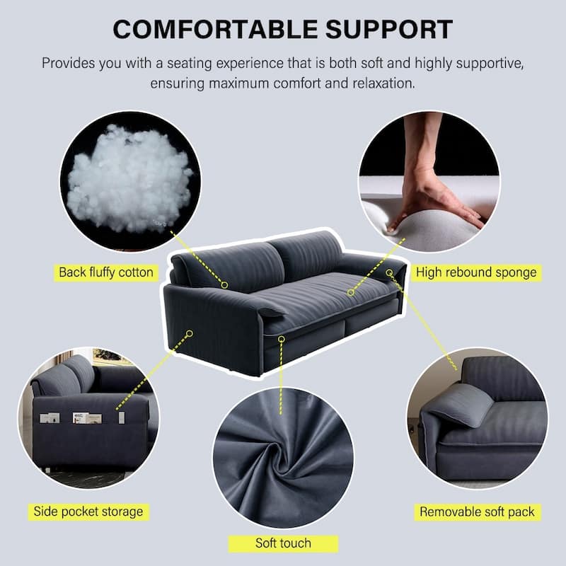 66" Queen Pull Out 3-in-1 Convertible Sleeper Sofa with Side Storage