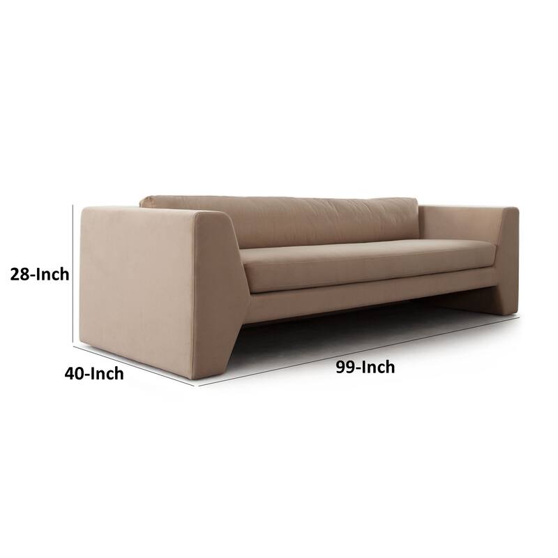 Roe Sofa, Camel Brown Performance Velvet, Wide Track Arms, 99 Inch