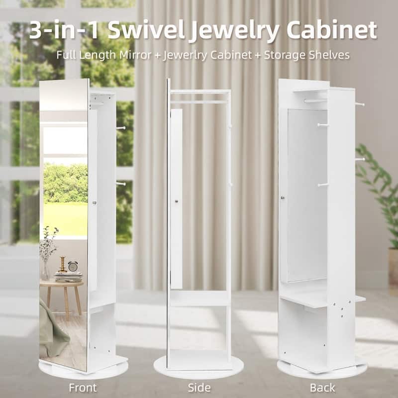 360 Full Length Mirror Jewelry Armoire with Hall Tree