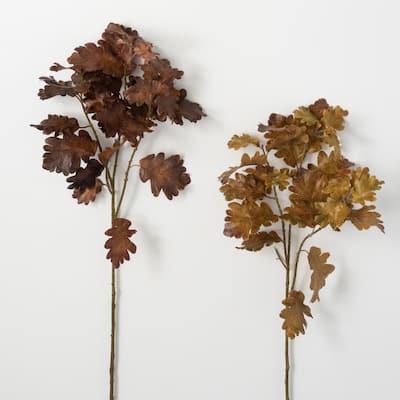 Artificial Oak Leaf Stem Brown 31"H Set of 2 - 10"L x 9"W x 31"H