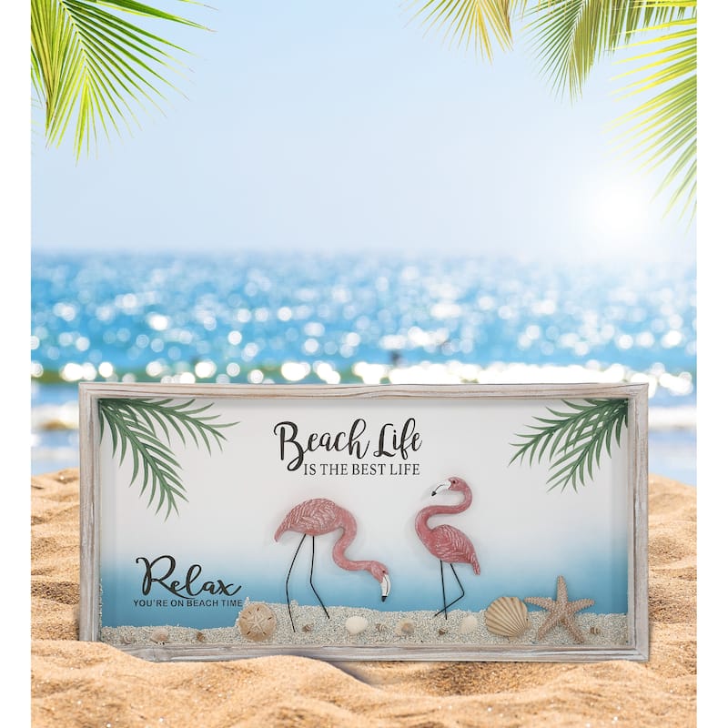 CoTa Global Handmade Driftwood Flamingo Beach Life Wall Decor - 24×11.75 Inches