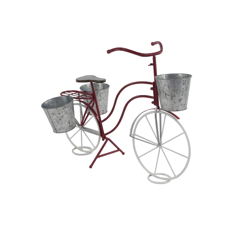 Red Metal Indoor Outdoor Bike Indoor Outdoor Plantstand with Basket and Saddle Bag Planters - 31 x 15 x 23Round