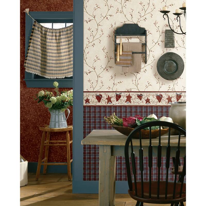 Chesapeake Star Berry Dark Red Vine Wallpaper - 20.5in x 396in x 0.025in