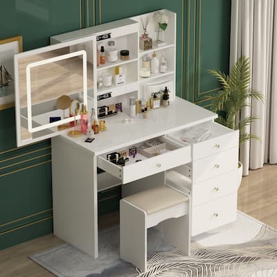 Timechee 39.4"Wide Makeup Vanity Set with Stool and Touching Light Mirror - 39.4"W
