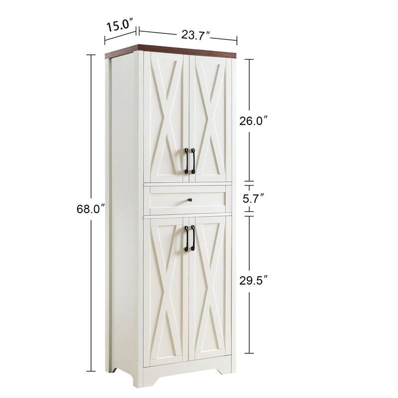 Farmhouse 68" Kitchen Pantry Cabinet, Freestanding Large Capacity Storage Cabinet for Organizing Electronics and Decor