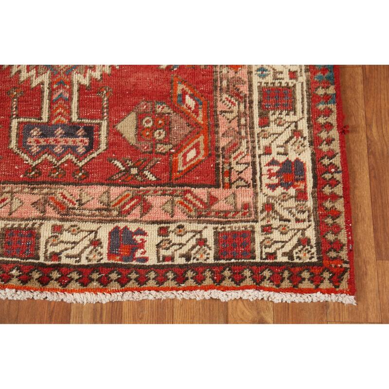 Hand Knotted Oriental 100% Wool Carpet Traditional Geometric Red Ardebil Runner Rug - 14' 8'' X 3' 3''