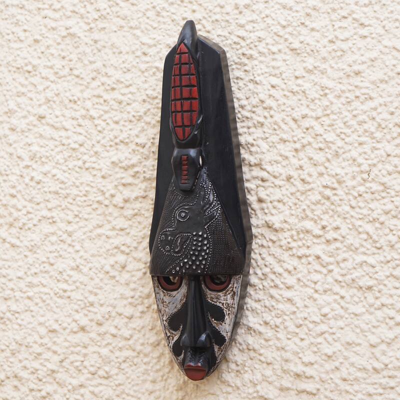 Novica Handmade Watchful Crocodile African Wood Mask